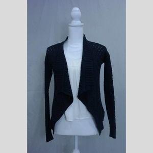 Loft XSP Navy Open Knit Draped Front Cardigan